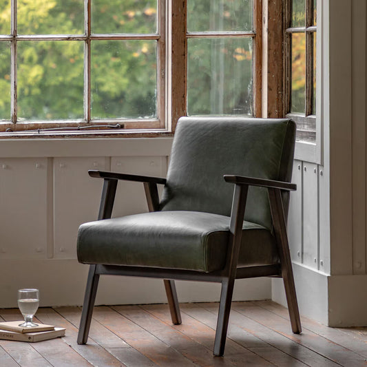 Neyland Green Leather Armchair