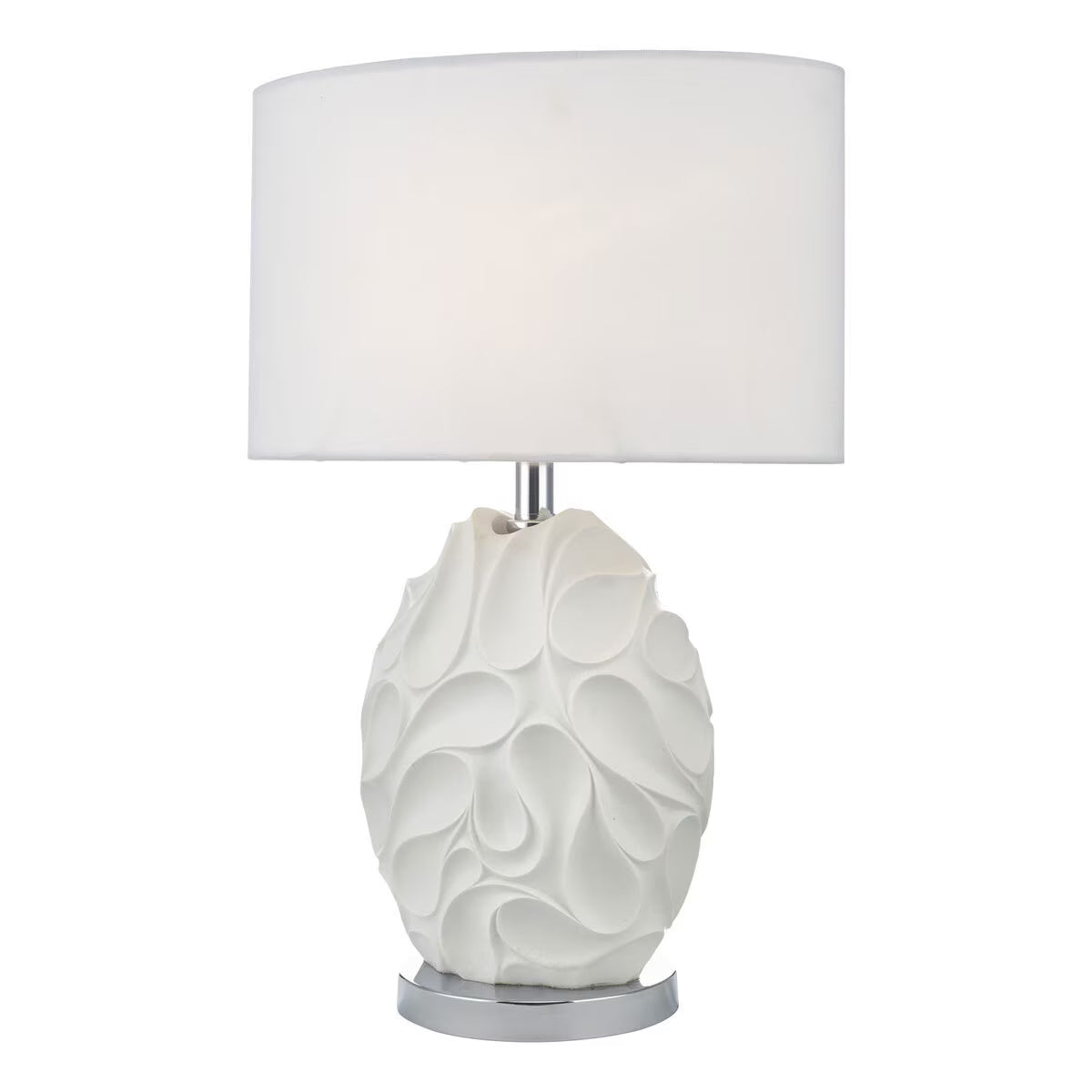 Zachary Textured Oval Table Lamp with White Linen Shade