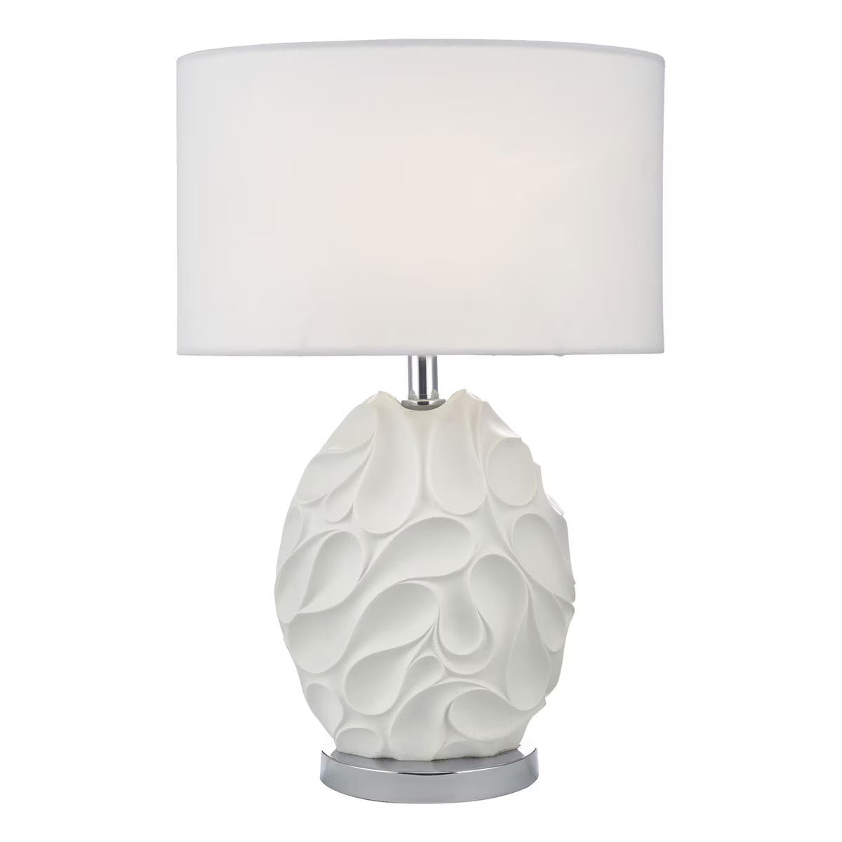 Zachary Textured Oval Table Lamp with White Linen Shade