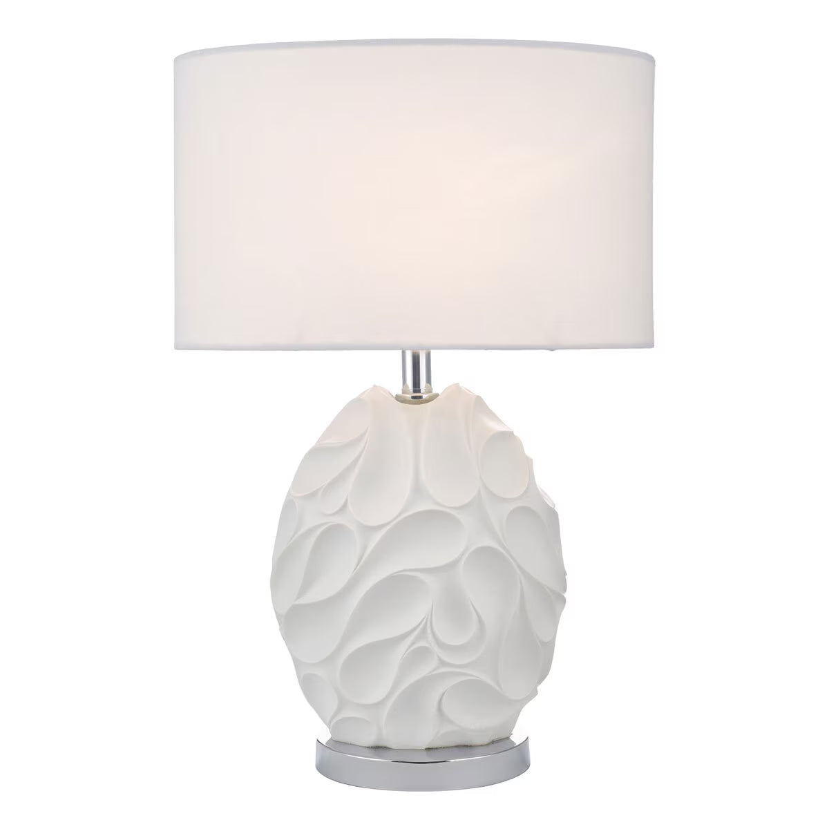 Zachary Textured Oval Table Lamp with White Linen Shade