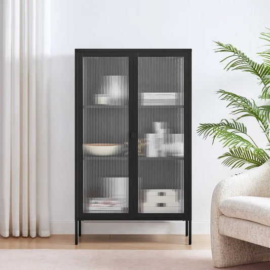 Natinal Metal & Fluted Glass Display Cabinet - Sleek Modern Design