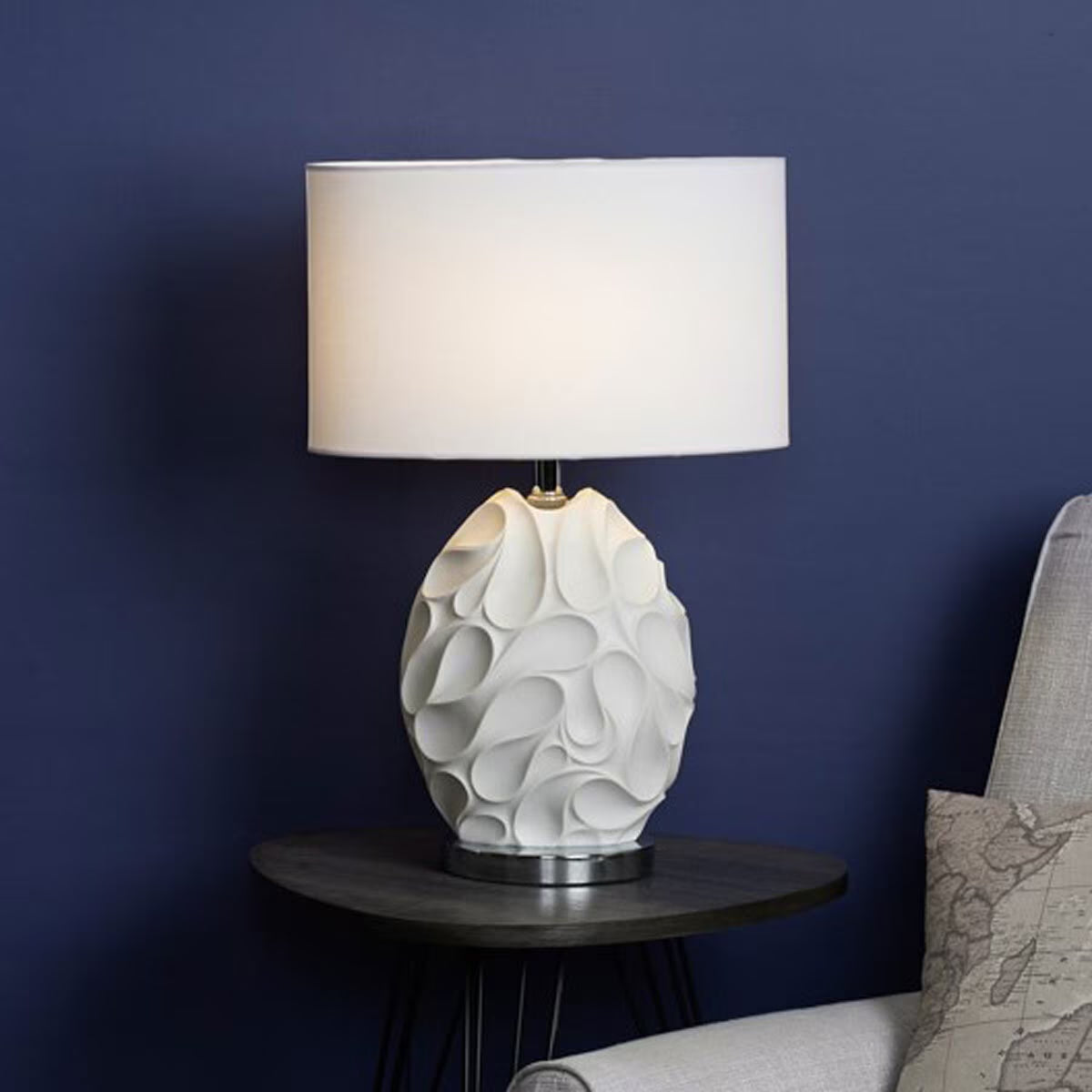 Zachary Textured Oval Table Lamp with White Linen Shade